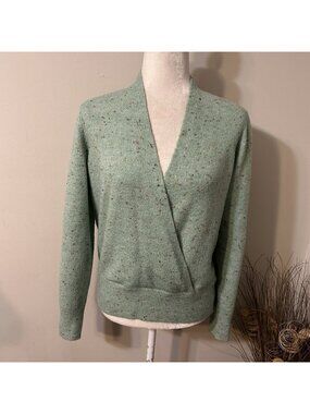 Lucky Brand Women Mint Green Speckled Wrap Sweater V-neck Long Sleeve Sz M